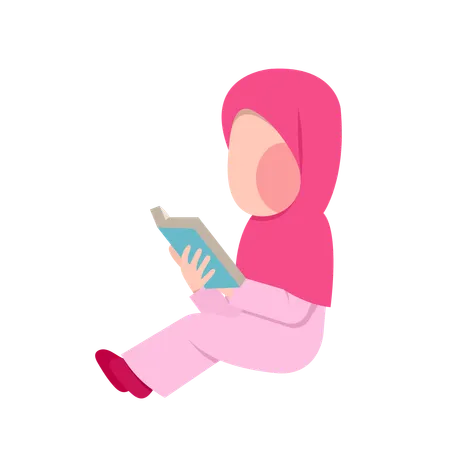 イスラム教徒の少女が本を読む  イラスト