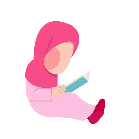 Muslim Girl Read Quran Book  Illustration