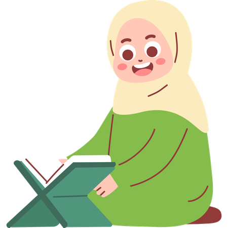 Muslim Girl Read Quran  Illustration