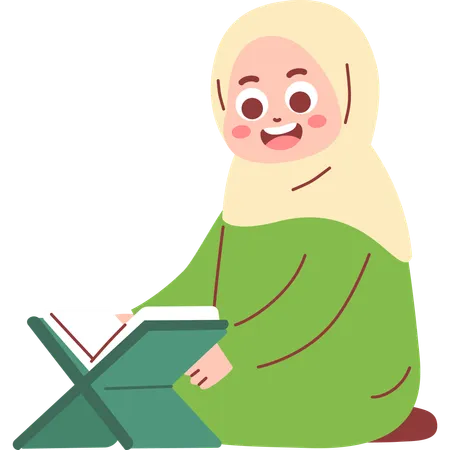 Muslim Girl Read Quran  Illustration