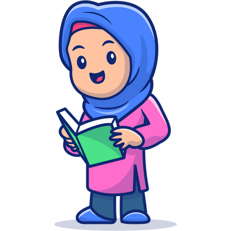 Muslim girl reading book Illustration