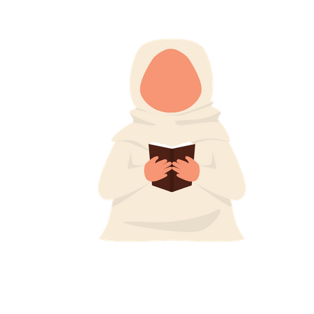 Muslim Girl Reading Book Illustration