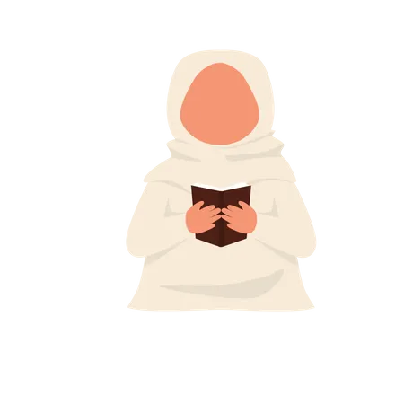 Muslim Girl Reading Book Illustration