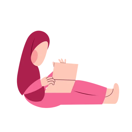 Muslim Girl Reading Book  Illustration