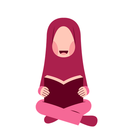 Muslim Girl Reading Book  Illustration
