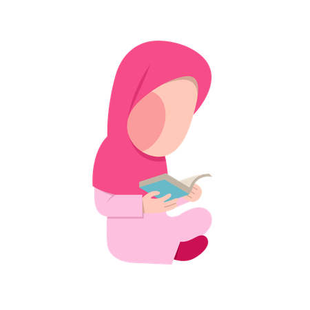 Muslim Girl Reading Book  Illustration