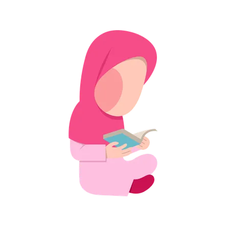 Muslim Girl Reading Book  Illustration