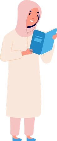 Muslim girl reading book  Illustration