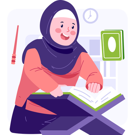 Muslim girl reading holy book  Illustration