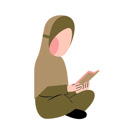 Muslim Girl Reading Quran Illustration Illustration