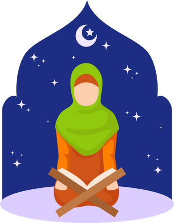 Muslim girl reading Quran Illustration