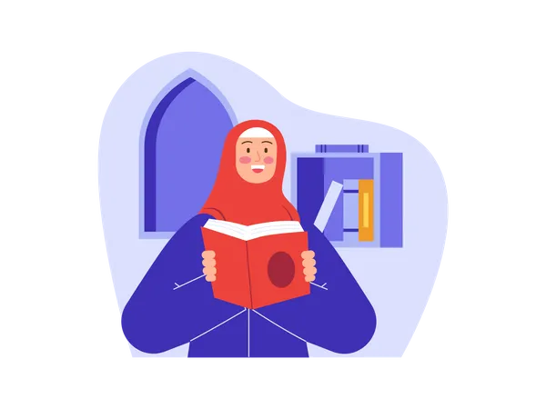 Muslim girl reading Quran  Illustration