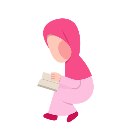 Muslim Girl Reading Quran Book  Illustration