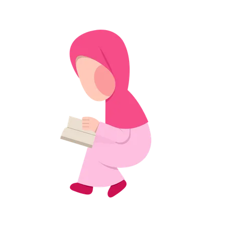 Muslim Girl Reading Quran Book  Illustration