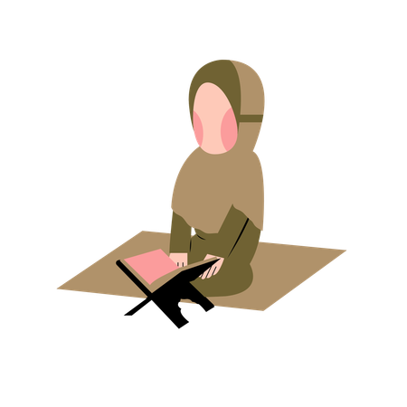 Muslim Girl Reading Quran  Illustration