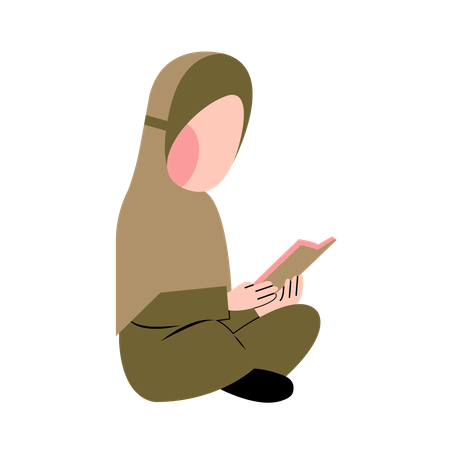 Muslim Girl Reading Quran  Illustration