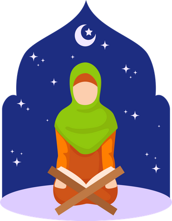 Muslim girl reading Quran  Illustration