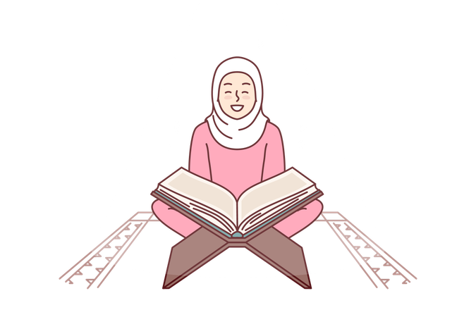 Muslim girl reads holy book  Illustration