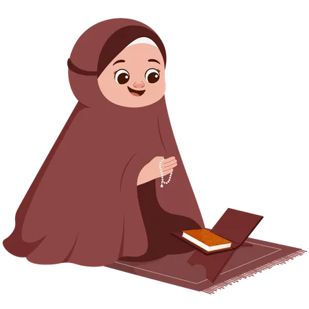 Muslim Girl Reciting Dhikr  Illustration