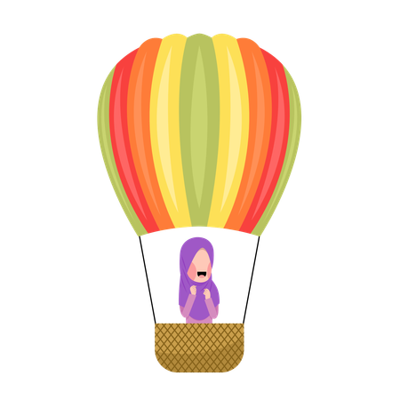 Muslim Girl Riding Hot Air Balloon  Illustration