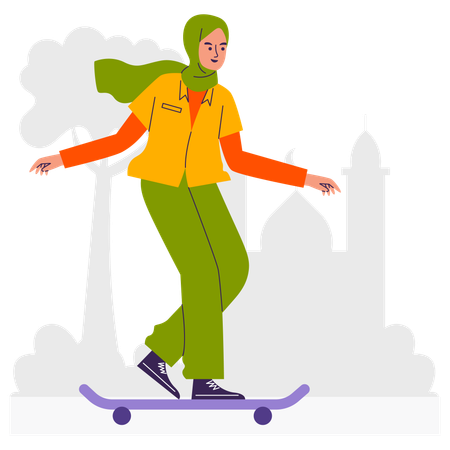 Muslim girl riding Skateboard  Illustration