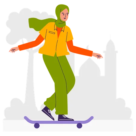 Muslim girl riding Skateboard  Illustration