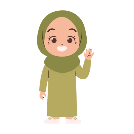 Muslim girl say hello  Illustration