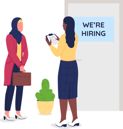 Muslim girl seek employment  Illustration