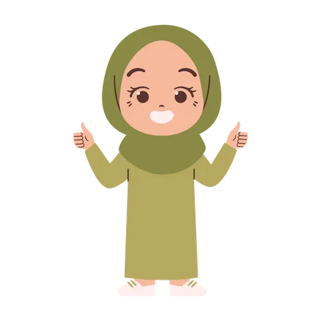 Muslim girl show thumbs up Illustration