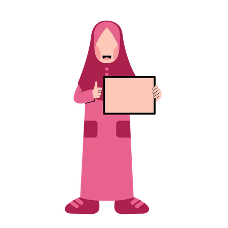 Muslim girl showing blank board  Illustration
