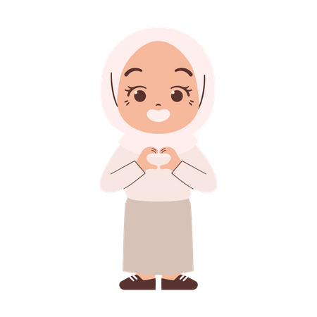 Muslim Girl Showing Love Sign Illustration