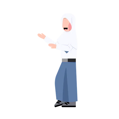 Muslim girl showing something left  Illustration