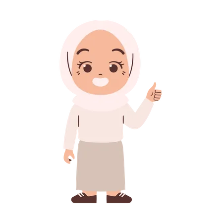 Muslim Girl Showing Thumbs Up  Illustration