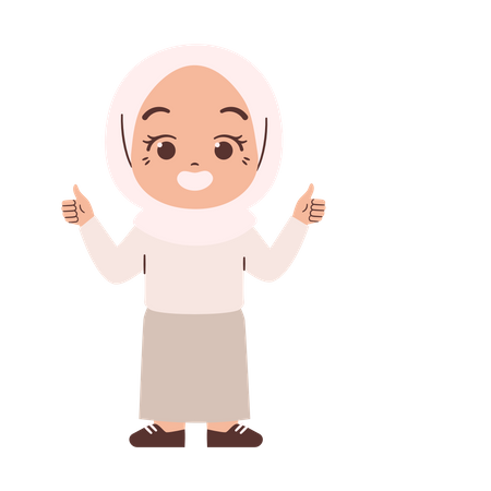 Muslim Girl Showing Thumbs Up Illustration
