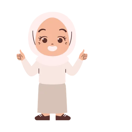 Muslim Girl Showing Thumbs Up Illustration