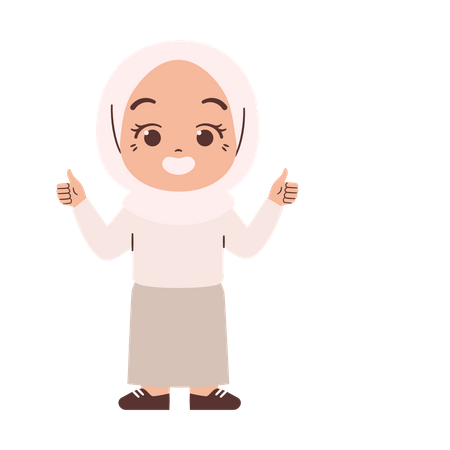 Muslim Girl Showing Thumbs Up  Illustration