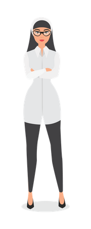 Muslim girl standing and folding arm  Illustration