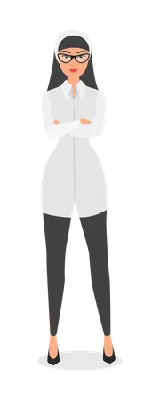 Muslim girl standing and folding arm  Illustration