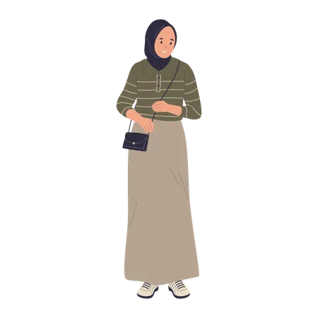 Muslim girl standing in hijab dress  Illustration