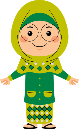 Muslim girl standing while hands open  Illustration