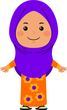 Muslim girl standing while hands open  Illustration