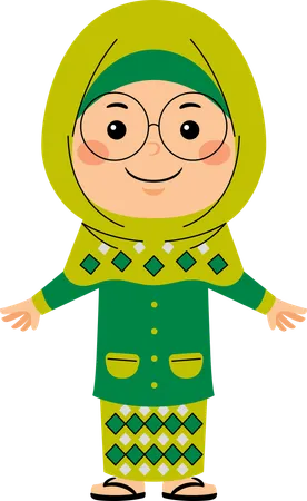 Muslim girl standing while hands open  Illustration