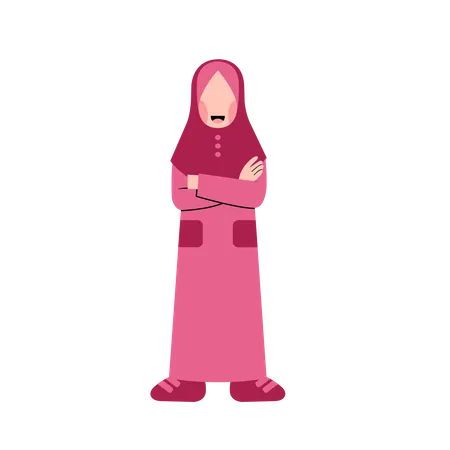 Muslim girl standing with crossed arms  Illustration