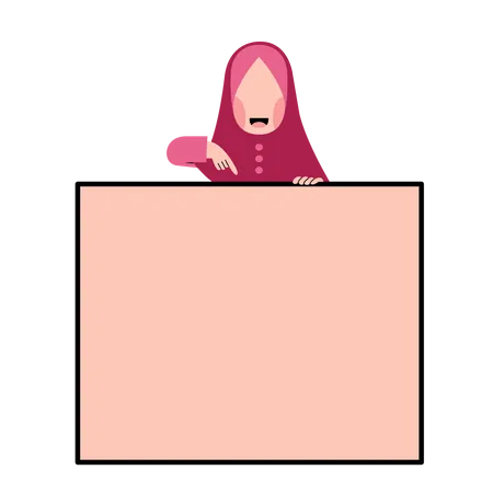 Muslim girl standing with huge empty board  Illustration