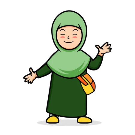 Happy Moslem Student Back To The School Illustration