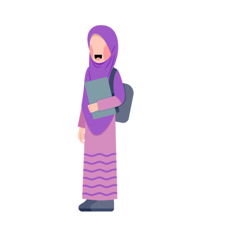 Muslim girl student holding student  Illustration