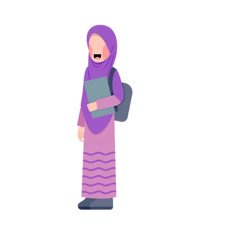 Muslim girl student holding student  Illustration