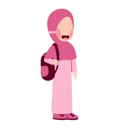 Muslim Girl Student With bag  Illustration