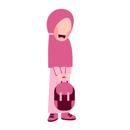 Muslim Girl Student With bag  Illustration