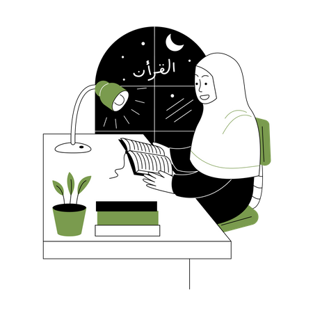 Muslim girl studying in room  Illustration